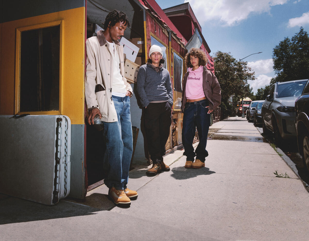 People wearing Timberland outdoors